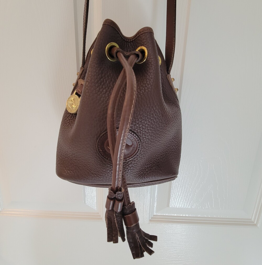 Dooney & Bourke Pebble Grain Drawstring Bucket Bag Brown